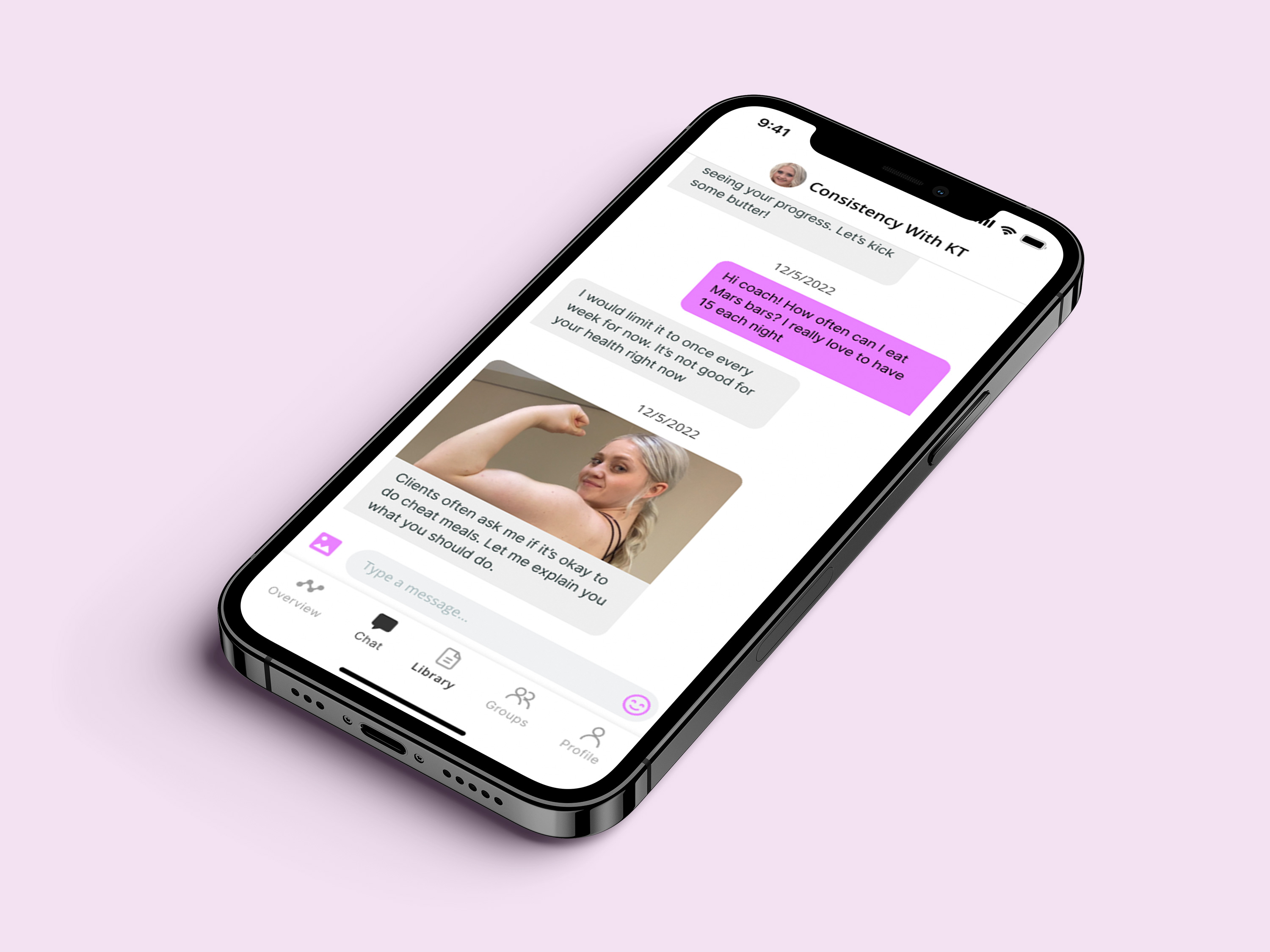 A mockup of the coaching app showcasing the features.