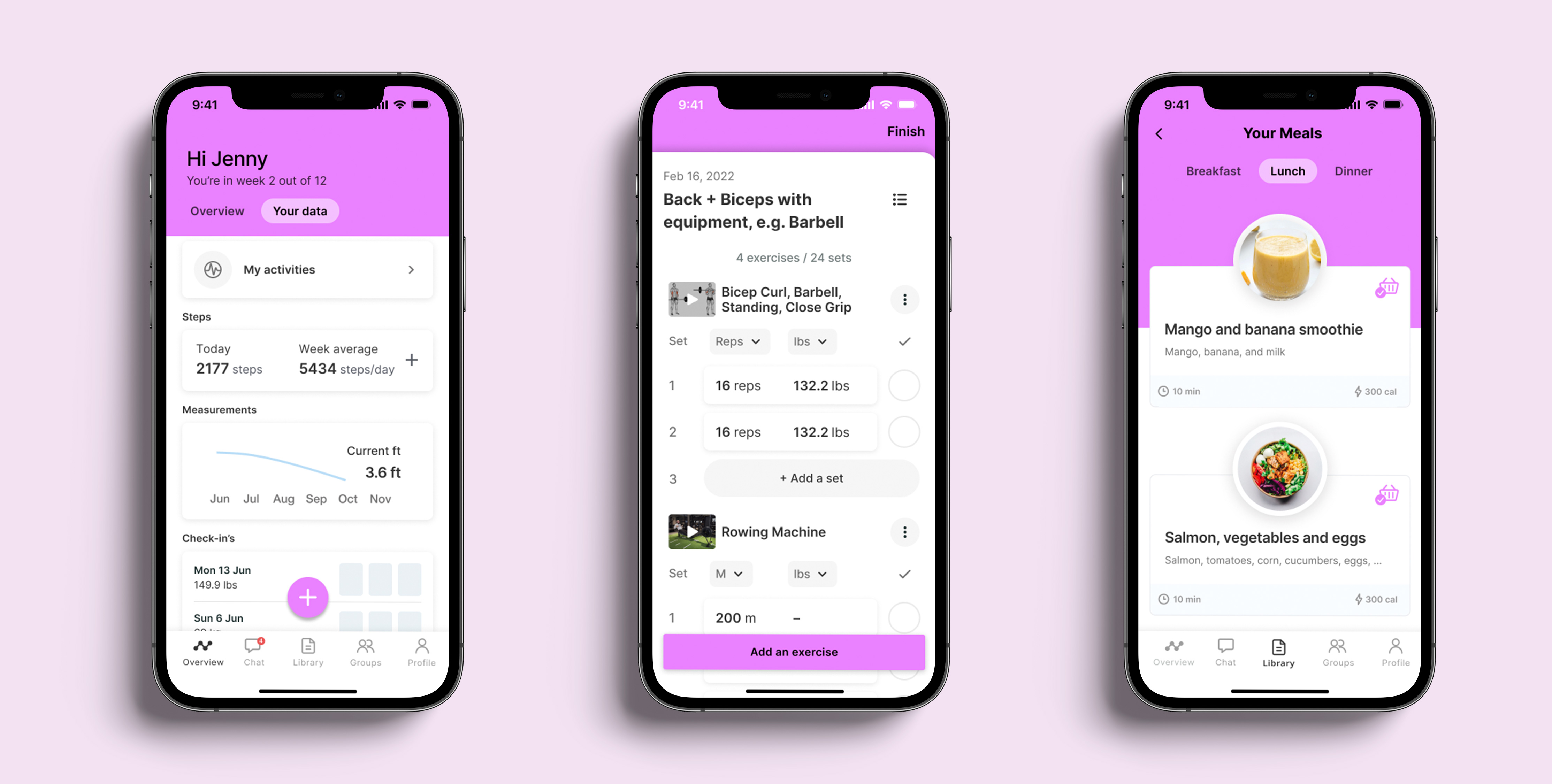 A mockup of the coaching app showcasing the different features.